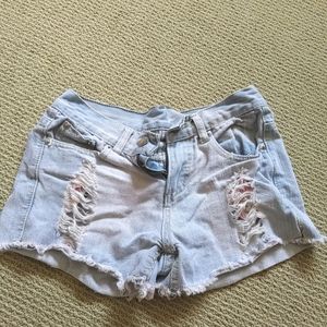 Macy's Women's Juniors Jeans Shorts Size Small S Blue Denim Distressed Cut Out
